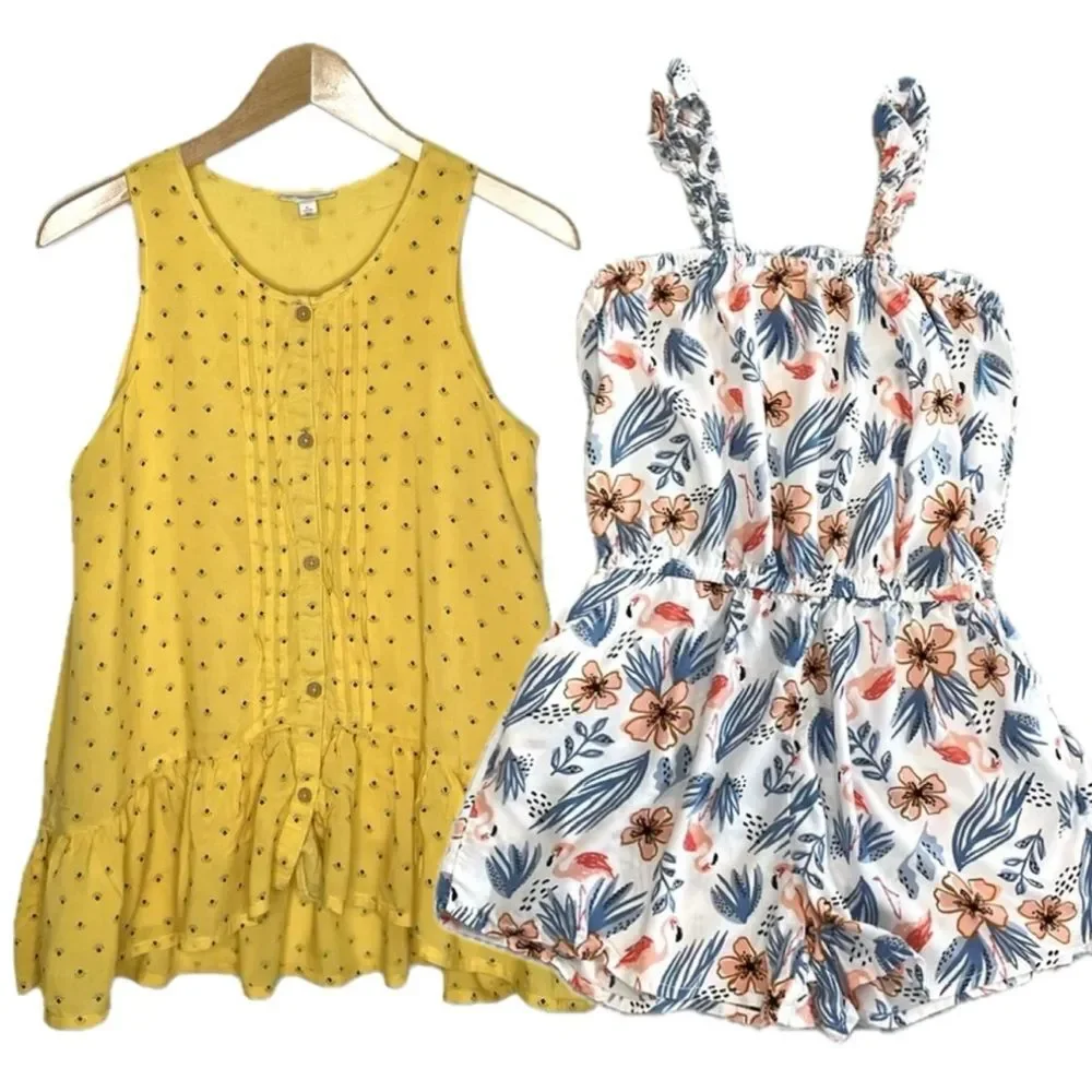 Tucker & Tate Bundle Girls Size XL Ruffle Tank Dress & Floral Flamingo Romper